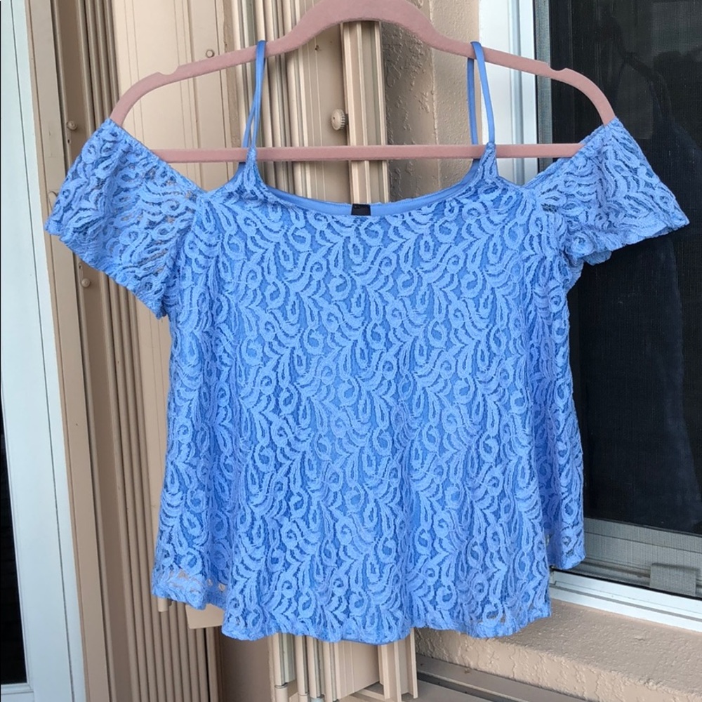 Blue Lace Cold Shoulder Top